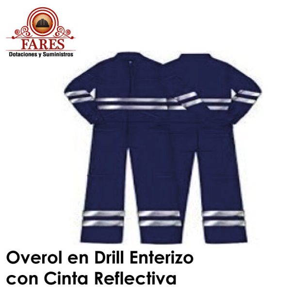 Overol en Drill Enterizo con Cinta Reflectiva